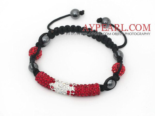 Fashion Style Gradual Change Red Rhinestone Tube and Tungsten Steel Stone Drawstring Bracelet
