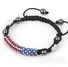 Mote Stil Red and Blue Rhinestone Tube og Tungsten Steel Stone Snøring armbånd