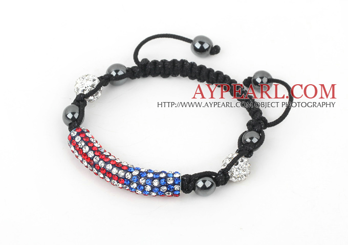 Fashion Style Red and Blue Rhinestone Tube and Tungsten Steel Stone Drawstring Bracelet