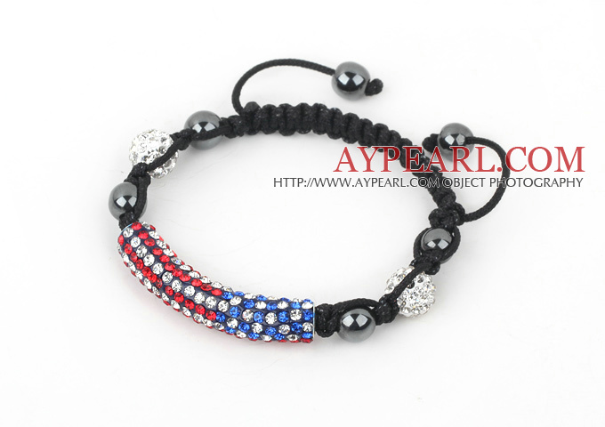 Mote Stil Red and Blue Rhinestone Tube og Tungsten Steel Stone Snøring armbånd