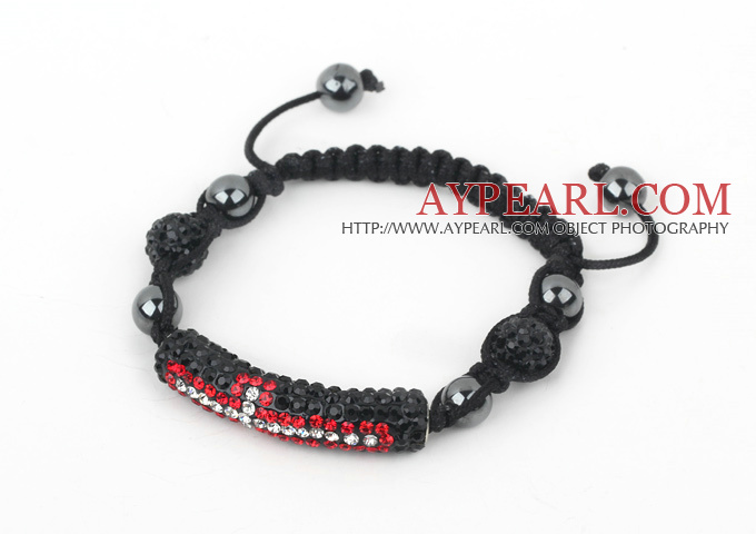 Fashion Style Red and Black Rhinestone Tube and Tungsten Steel Stone Drawstring Bracelet