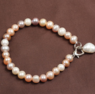 Simple Elegant Style 7-8Mm Natural White Pink Purple Freshwater Pearl Elastic/ Stretch Bracelet With Pearl Charm