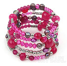 Άνοιξη 2013 Σχεδιασμός Hot Pink Σειρά Περλ Crystal και ροζ αχάτη βραχιόλι βαρύ Wrap