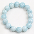 Wholesale Simple Single Strand 12Mm Natural Aquamarine Beads Elastic/Stretch Bracelet