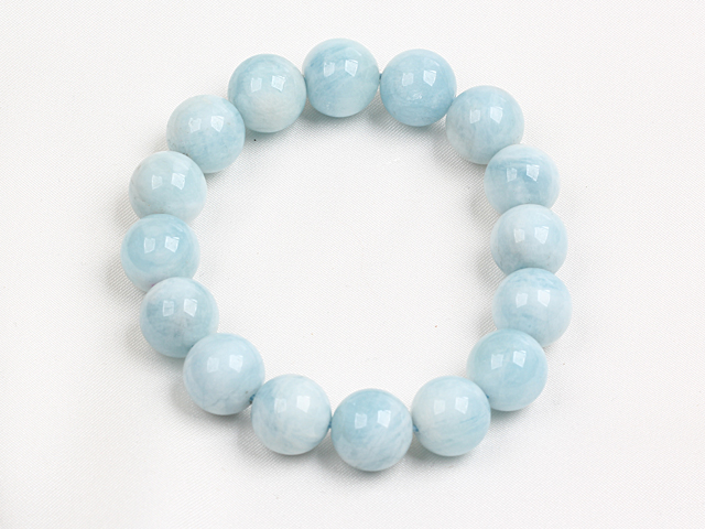 Simple Single Strand 12Mm Natural Aquamarine Beads Elastic/Stretch Bracelet