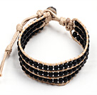 Popular Style Three Layer Black Stone Needle Beads Wrap Bangle Bracelet