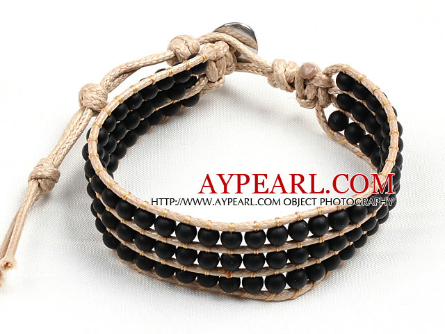 Popular Style Trois couche Pierre Noire Perles aiguille Wrap Bracelet