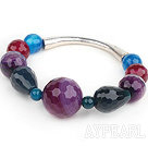 Assorted Purple Series Purple and Black and Red and Blue Faceted Agate Stretch Bangle Earrings