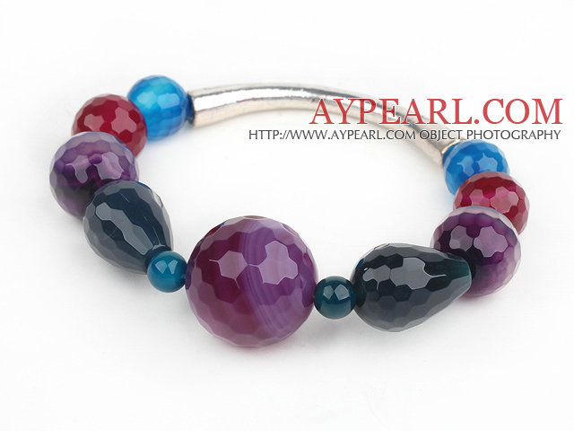 Assorted Purple Series Purple and Black and Red and Blue Faceted Agate Stretch Bangle Earrings