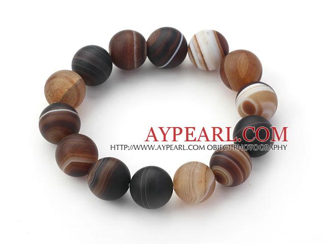14mm Natural Frosted Round Agate Stretch Bangle Bracelet