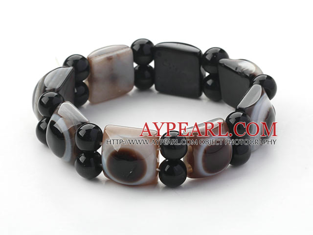 Black Series rektangel Shape Evil Ege Agate Stretch Bangle Bracelet