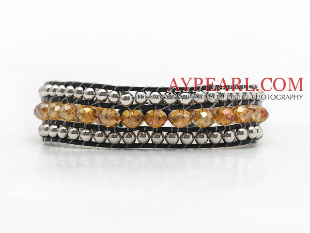 Fashion Style Drei Reihen Hellrosa Kristall und Silber Perlen gewebt Armband