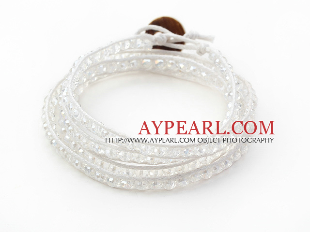 Mote Stil Clear Crystal Woven Wrap Bangle Bracelet med hvite Wax tråden