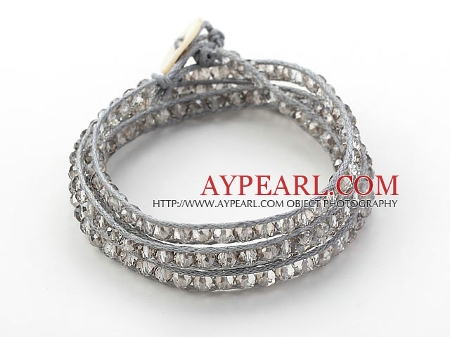 Fashion Style Gray Crystal Woven Wrap Bangle Bracelet with Gray Wax Thread