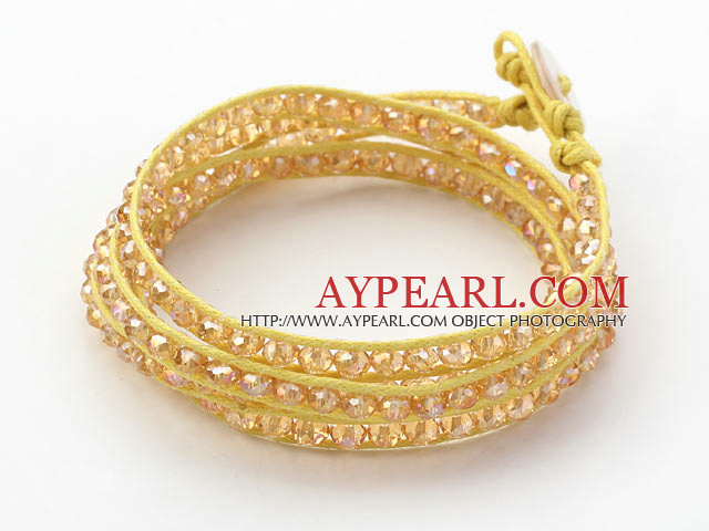 Fashion Style Yellow Crystal Woven Wrap Bangle Bracelet with Yellow Wax Thread