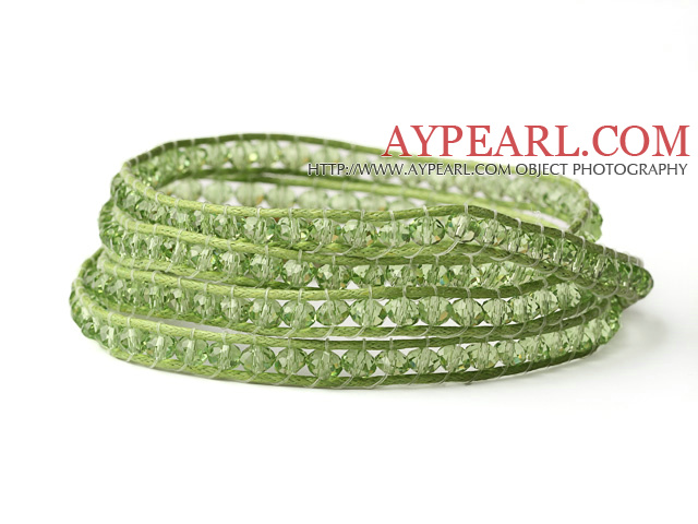 Fashion Style Ljusgrön Crystal vävda armband Wrap Bangle med Green Wax Tråd