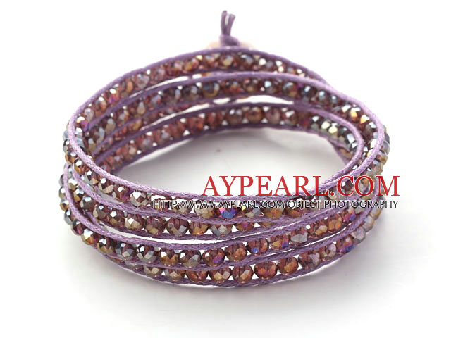 Fashion Style Purple κρύσταλλο ροζ Υφαντά τυλίξτε βραχιόλι βαρύ με πορφυρό νήμα Wax