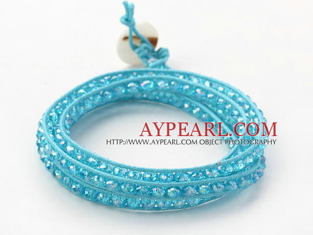 Fashion Style Sky Blue Crystal Woven Wrap rannerengas rannerengas Sky Blue Wax Thread