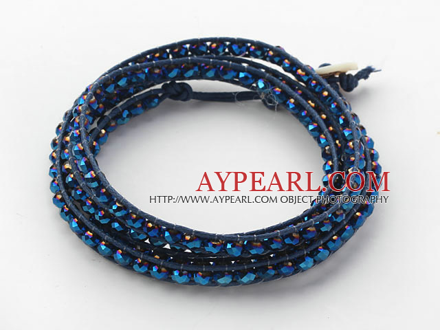 Muoti Style Dark Blue Crystal kudottua Wrap rannerengas rannerengas Dark Blue Wax Thread