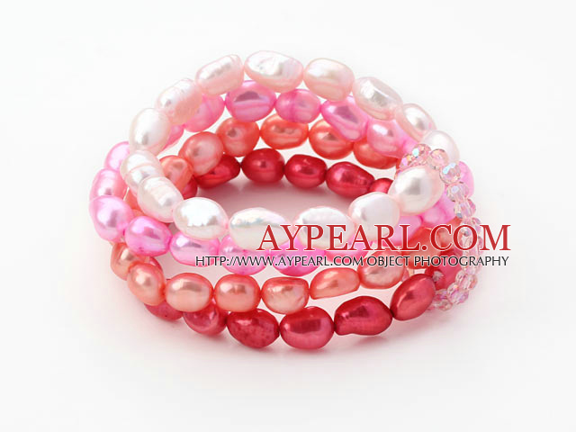 Pink Series Gradvis Color Change Freshwater Pearl Stretch Bangle Bracelet