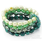 Green Series Gradual Color Change Freshwater Pearl Stretch Bangle Bracelet