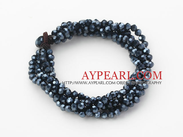 Black Gray Series Multi Strands Black Faceted Crystal Bracelet