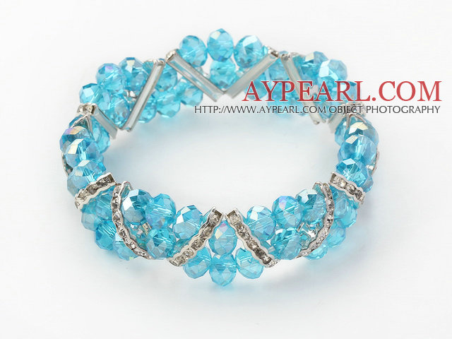 Lake Blue Series Lake Blue Crystal Elastic Bangle Bracelet with Rhinestone