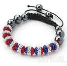 Fashion Style Blau Weiß und Rot Farberhinestone und Tungsten Stahl Stein Kordelzug Armband