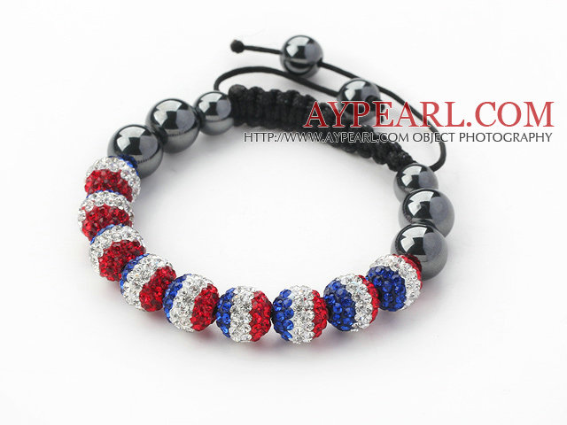 Fashion Style Blau Weiß und Rot Farberhinestone und Tungsten Stahl Stein Kordelzug Armband