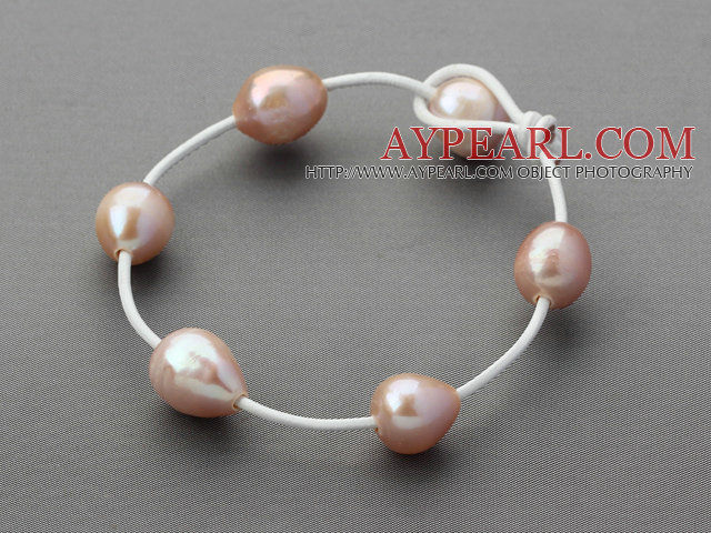 Design clasic 11-12mm natural roz Pearl de apă dulce alb Bratara din piele cu perle incuietoare