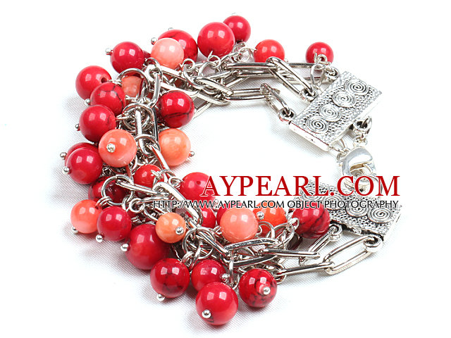 Fashion Multi Strand Red Coral Perler Charm Bracelet