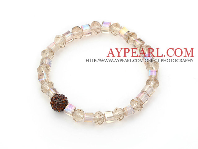 Simple Design Ambar Crystal Stretch Bangle Bracelet med Brown Rhinestone Ball