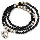 Black Color Candy Jade 4 Wrap Stretch Bangle Bracelet with White Porcelain Stone and Elephant Accessories