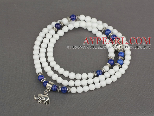 Blanc Bonbons Jade 4 Wrap Bracelet extensible avec Lapis et accessoires d'éléphant