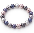 Classic Design Assorted Multi Color 10mm Round Seashell Beaded Stretch Bangle Bracelet