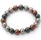 Classic Design Borwn and Coffee Color Round Seashell Beaded Stretch Bangle Bracelet