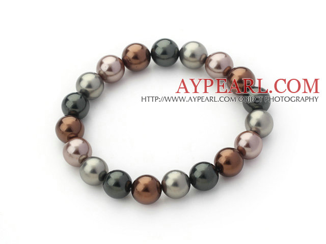Classique Borwn de conception et de couleur de café Seashell ronde perlée Bracelet extensible