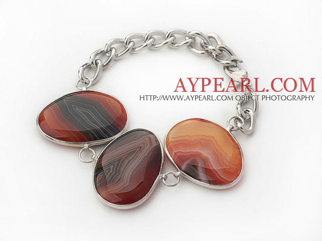 Fashion Style Brun Färg Metall Wrapped Brasilien Atriped Agate Armband med metall kedja