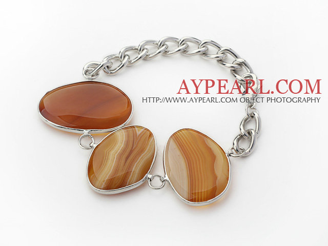 Fashion Style Metal Color Amber Τυλιγμένο Βραζιλία Atriped βραχιόλι αχάτη με μεταλλική αλυσίδα