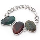 Fashion Style Green Color Metal Wrapped Brazil Atriped Agate Bracelet with Metal Chain