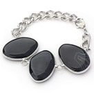 Fashion Style Black Color Metal Wrapped Brazil Atriped Agate Bracelet with Metal Chain