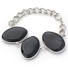 Mote Stil Svart Farge Metal Innpakket Brasil Atriped Agate armbånd med Metal Chain