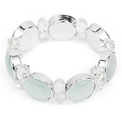 Wholesale Fashion Style Gray with Light Green Color Cats Eye and Clear Crystal Stretch Bangle Bracelet