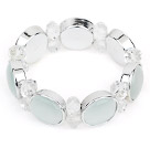 Fashion Style Gray with Light Green Color Cats Eye and Clear Crystal Stretch Bangle Bracelet