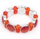 Wholesale Fashion Style Orange Red Color Cats Eye and Orange Red Crystal Stretch Bangle Bracelet