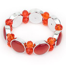 Fashion Style Orange Red Color Cats Eye and Orange Red Crystal Stretch Bangle Bracelet