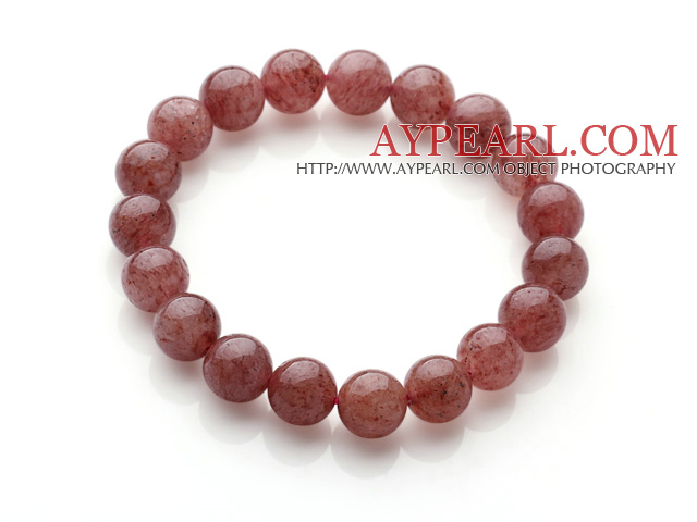 Retro Simple Style 10mm Round Cherry Quartz Beads Elastic Bracelet