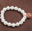 Trendy White Hand-Painted Agate Elastic/ Stretch Bracelet With Golden Rose Color Hollow Heart Charm