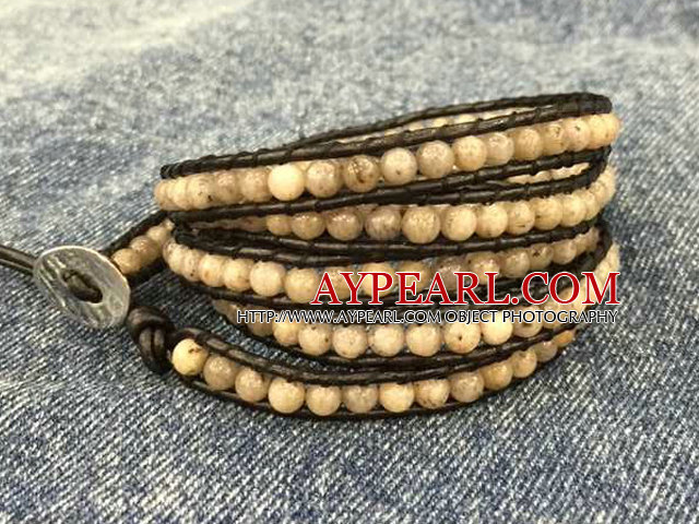 Fashion Hot Sale Multi Strands Round Steel Gray Cat's Eye Stone Beads Wrap Bangle Bracelet