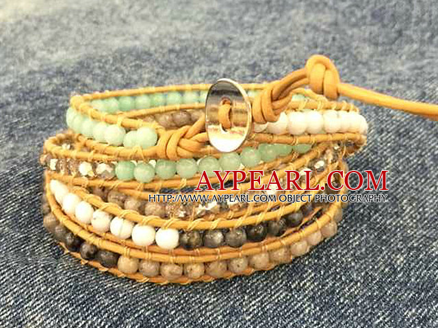 Het Försäljning Mode Multi Strands runda vita Sea Shell Pärlor Amazon sten Wrap Bangle Armband